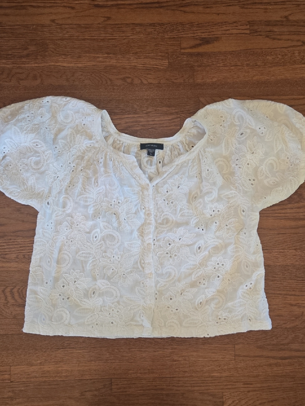 Karen Kane White Eyelet Puff-Sleeve Blouse